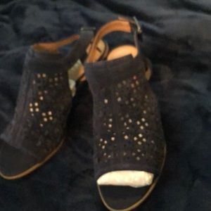 Sling back open toe suede navy sandal